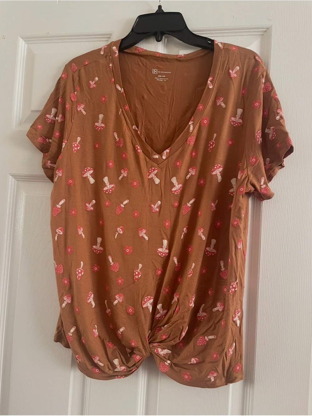 🍄 No Boundaries Mushroom & Floral Print Twist-Front Top